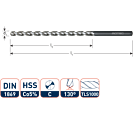 HSS-Co Spiraalboor, type TLS1000, extra lang 7/370/250