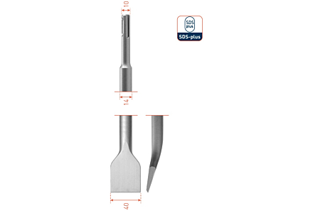 Rotec spadebeitel gebogen SDS-plus 40x250mm