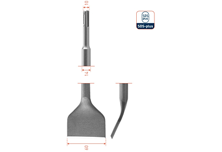 Rotec spadebeitel gebogen SDS-plus 60x250mm