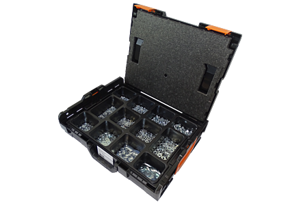 Assortiment moeren en ringen verzinkt in L-Boxx 1800 delig