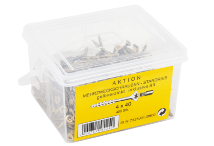 spaanplaatschroeven 4x40 torx geel verzinkt in emmer aanbieding