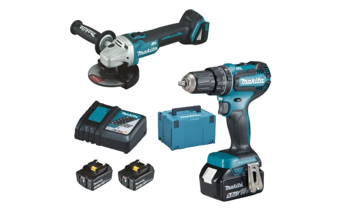 Makita accu haakseslijper + accuboormachine set 18V 3.0Ah