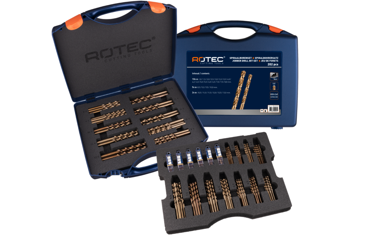 Rotec 202 delige HSS-Co cobalt splitpoint spiraalboren in koffer