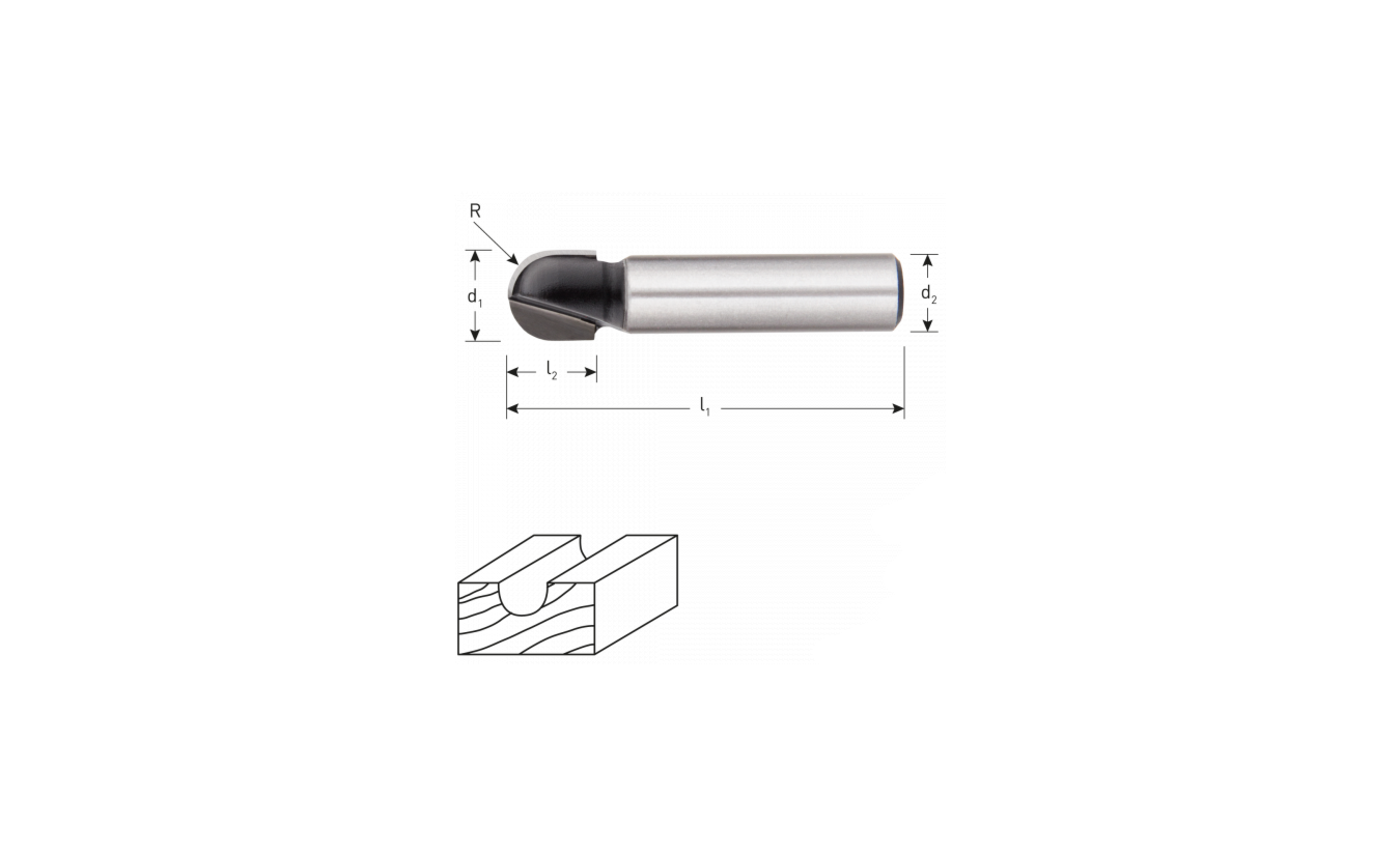 HM Holprofielfrees R = 6,35 / 12,7 x 9 mm schacht 8