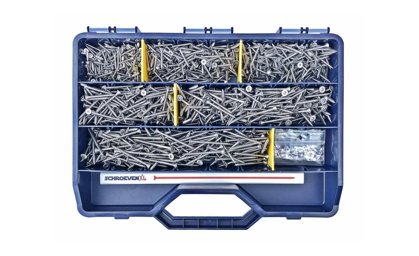 Assortiment RVS spaanplaatschroeven in koffer 1205 delig