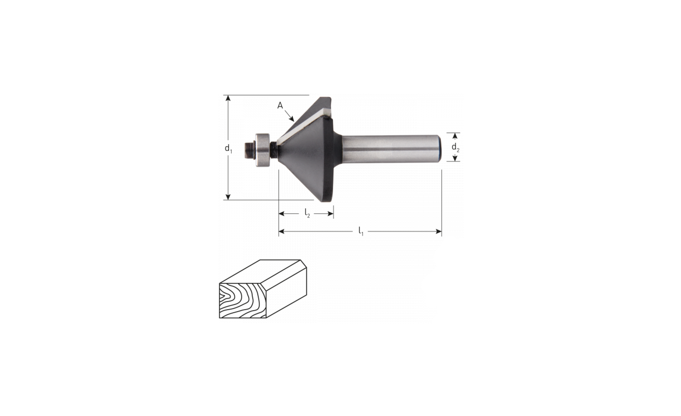 HM Fase- en verstekfrees met lager, 45°, 32 x 10 mm schacht 8